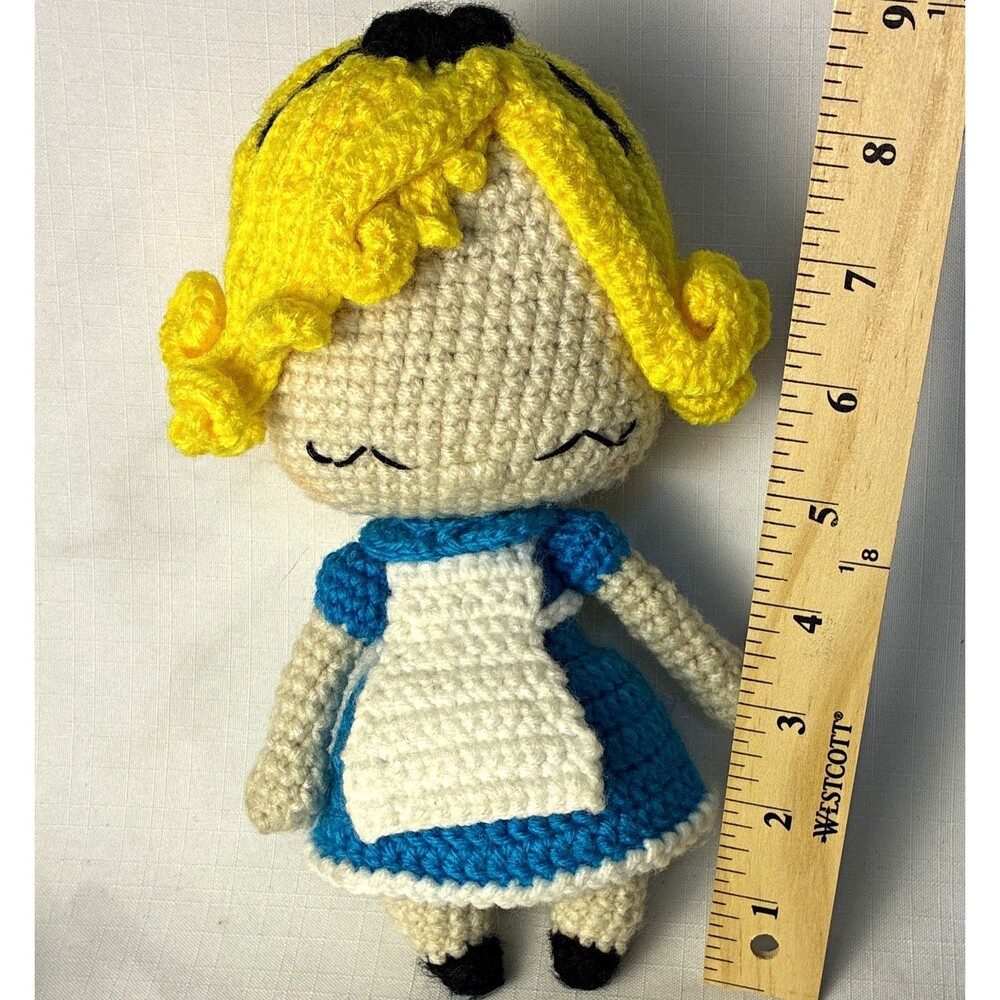 Handmade Alice in Wonderland Crocheted Doll Plush Stuffed Toy, Small 9in